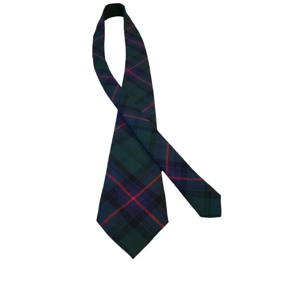 Vintage Made In Scotland 100% New Wool Tie 'Armstrong' Green Blue Plaid Neck Tie